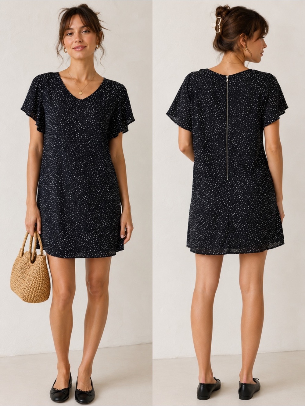Madewell Y2K Polka Dot Black Minimalist French Girl Style Shirt Dress Dress Sz 6